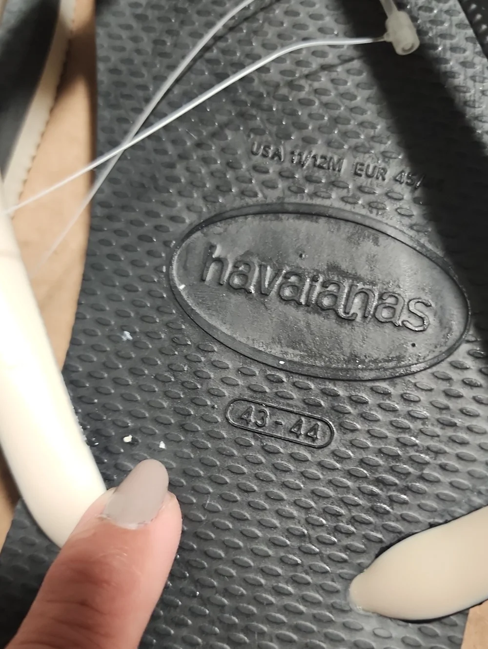 Havaianas Flip Flops - Charcoal Gray Footbed with Cream Straps and Orange Logo
